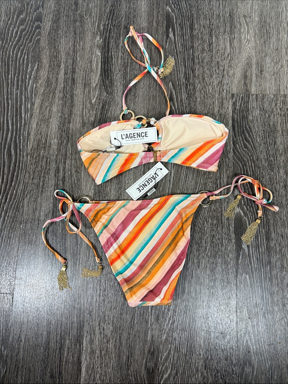 L’AGENCE Krysta Halter Bikini Top and Britt Tie Bikini Bottom Watercolor Stripe - Picture 12 of 13